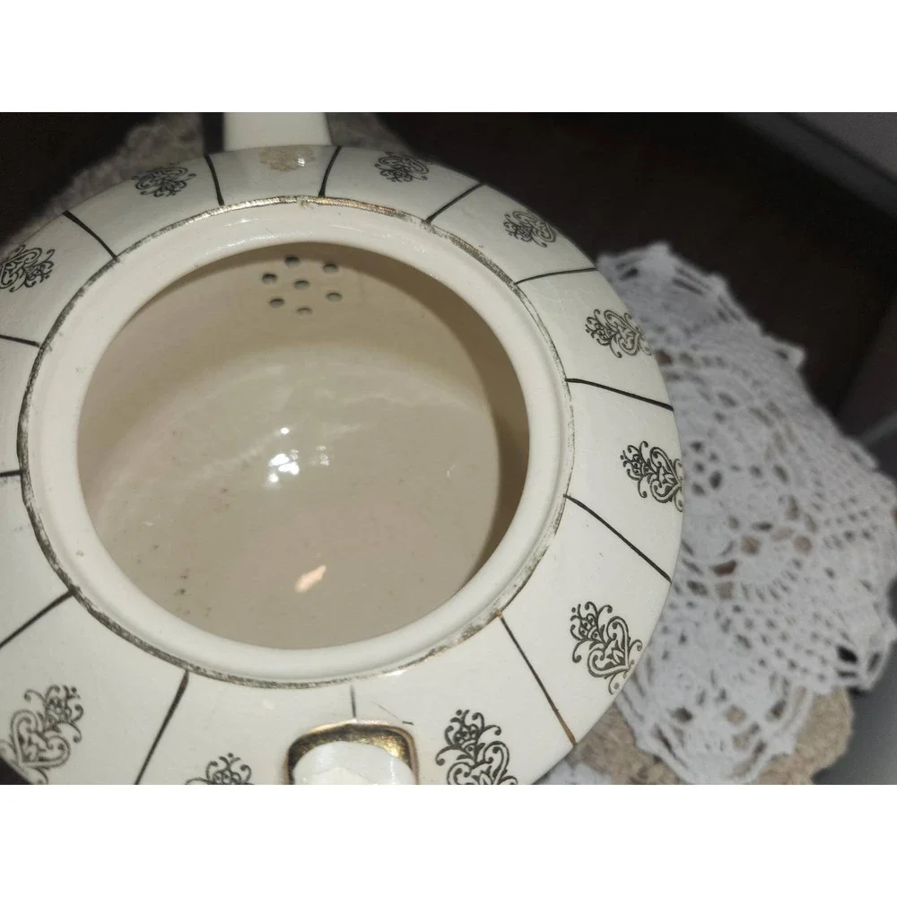 Antique 1950's Sadler Gold Filigree Ceramic Teapot with Lid Regency Style